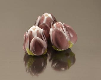 Handmade beads Flower beads Lampwork beads Floral Beads Glass Beads Glass Flower Artisan beads Beads for jewelry Purple Lampwork pendant