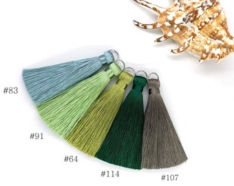 Green Silk tassels with rings, Pistachio tassels, 3 inches silk tassels, Olive green tassels, Tassels for earrings, Decoration tassels