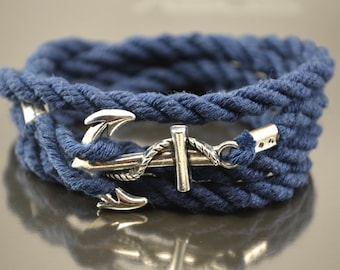 Navy blue anchor bracelet Men's wrap bracelet with anchor bracelet with anchor unisex bracelet wrap bracelet mens cotton rope bracelet