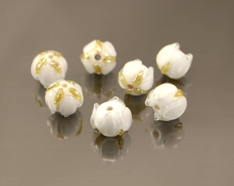 Handmade Lampwork beads,  lampwork flower beads glass beads for jewelry making handmade lampwork beads sra artisan lampwork white beads