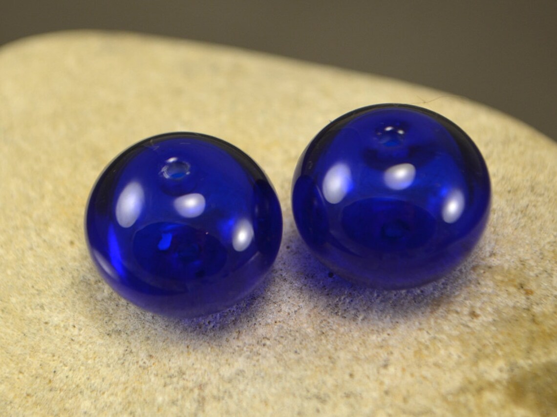 Hollow dark blue cobalt glass beads Transparent beads Sphere Etsy