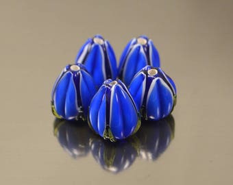 Dark blue and black flower beads, Lampwork handmade beads, Glass Beads, Lampwork flower bead, Artisan lampwork, Floral lampwork,Glass Flower