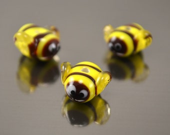 Lampwork bumble bee beads, glass bee beads, honey bee beads, insect beads,  lampwork bee, glass yellow bee beads, lampwork bumble bee