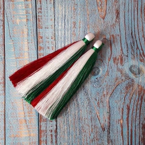 Nappe di seta rosse, bianche e verdi, nappe in 3 colori, nappe da 3 pollici, nappe con bandiera italiana, nappe per gioielli, pendenti con nappe, ordine personalizzato