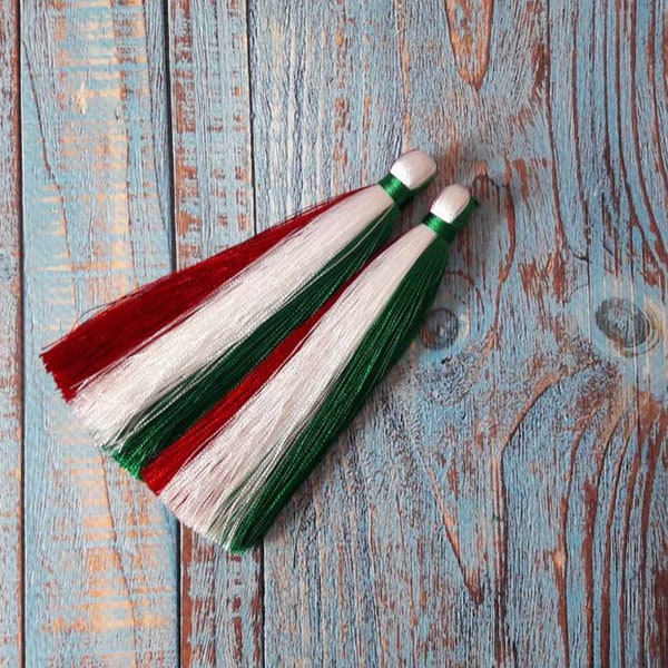 Red White Green Silk Tassels, 3 colors Tassel, 3 inches tassels, Italy Flag tassels, Jewelry Tassel, Tassel Pendant, Custom order