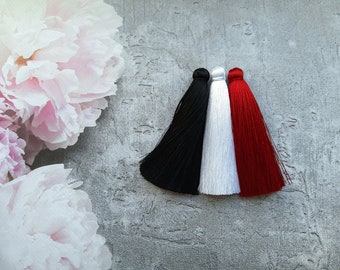 4 inches Silk Tassels, Black silk tassel, White Tassel, Deep Red silk tassels, Jewelry tassels, Handmade tassels, Silk tassels, Long tassels