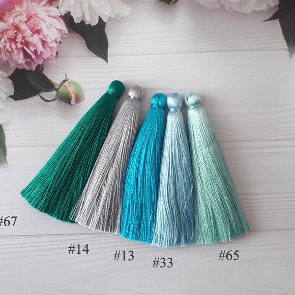 Green Gray Blue Silk tassels, 4 inches Silk Tassels, 10cm silk tassels, Choose color, Tassels wholesale, Aqua silk tassels