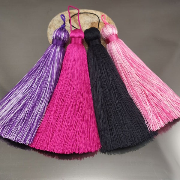 Bright VERY thick tassels 4 inch (10cm), Pink long tassel pendant, Purple large tassels, Melange silk tassels, Mala Tassels, CHOOSE color