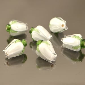 White Lampwork Rose Buds handmade glass beads flower beads miniature flower artisan beads bead garden wedding decor jewelry making diy image 9