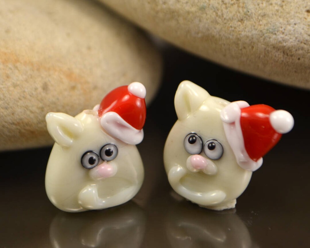 Christmas Glass Cat Beads Lampwork Cat Beads Handmade Beads Etsy