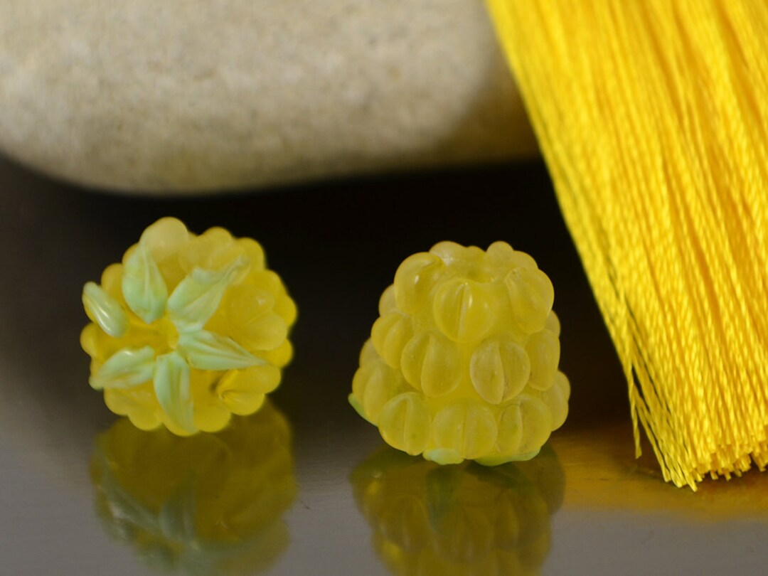 Yellow Frosted Berry Beads, Glass Berry Beads, Lampwork Berries, Berry Jewelry Making, Glass