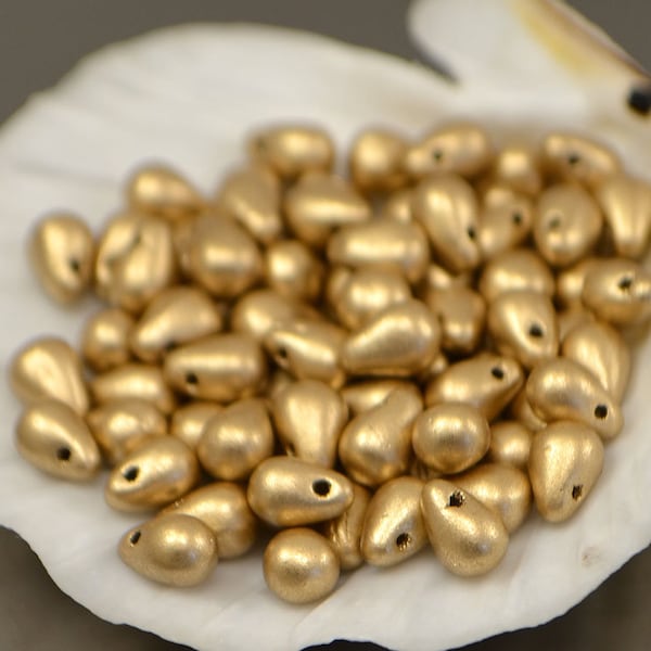 4x6mm Gold Matted Teardrop beads (50pcs), Metallic gold Teardrop, Lustered beads, Jewelry Making, Small Teardrop Bead, Czech Glass Beads