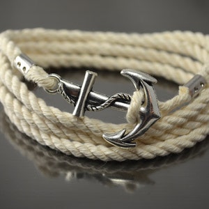 White anchor bracelet. Men&#39;s wrap bracelet with anchor, Women bracelet with anchor, unisex anchor bracelet