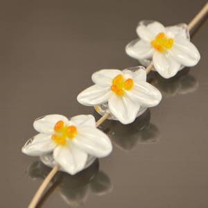 Handmade Lampwork Beads Orchid Artisan Lampwork Beads Glass Bead Floral Beads White Flower Garden Lampwork Flowerbed Lampwork Bouquet Diadem