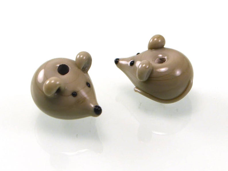 Lampwork handmade glass mouse beads grey mousy miniature animals rat сute small mouse tail beast beads gray image 7