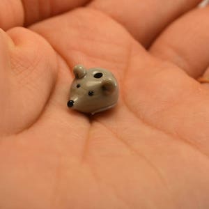 Lampwork handmade glass mouse beads grey mousy miniature animals rat сute small mouse tail beast beads gray image 3