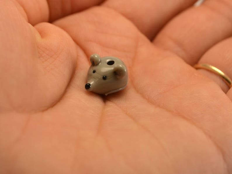 Lampwork handmade glass mouse beads grey mousy miniature animals rat сute small mouse tail beast beads gray image 3