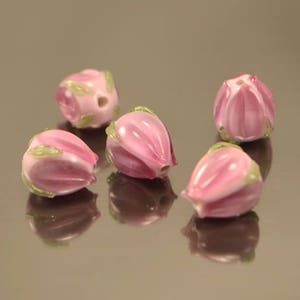 Rose wine Lampwork beads handmade flower Buds lampwork glass beads artisan lampwork beads green tender sweet wedding making jewelry diy