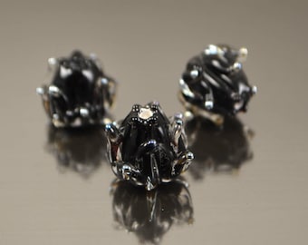 black lampwork beads black flower beads black silver beads handmade lampwork flower chic glass beads artisan glass beads silver drops beads