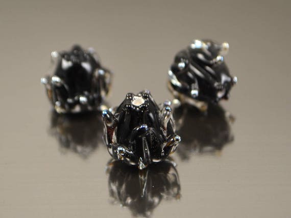 black lampwork beads black flower beads black silver beads handmade lampwork flower chic glass beads artisan glass beads silver drops beads