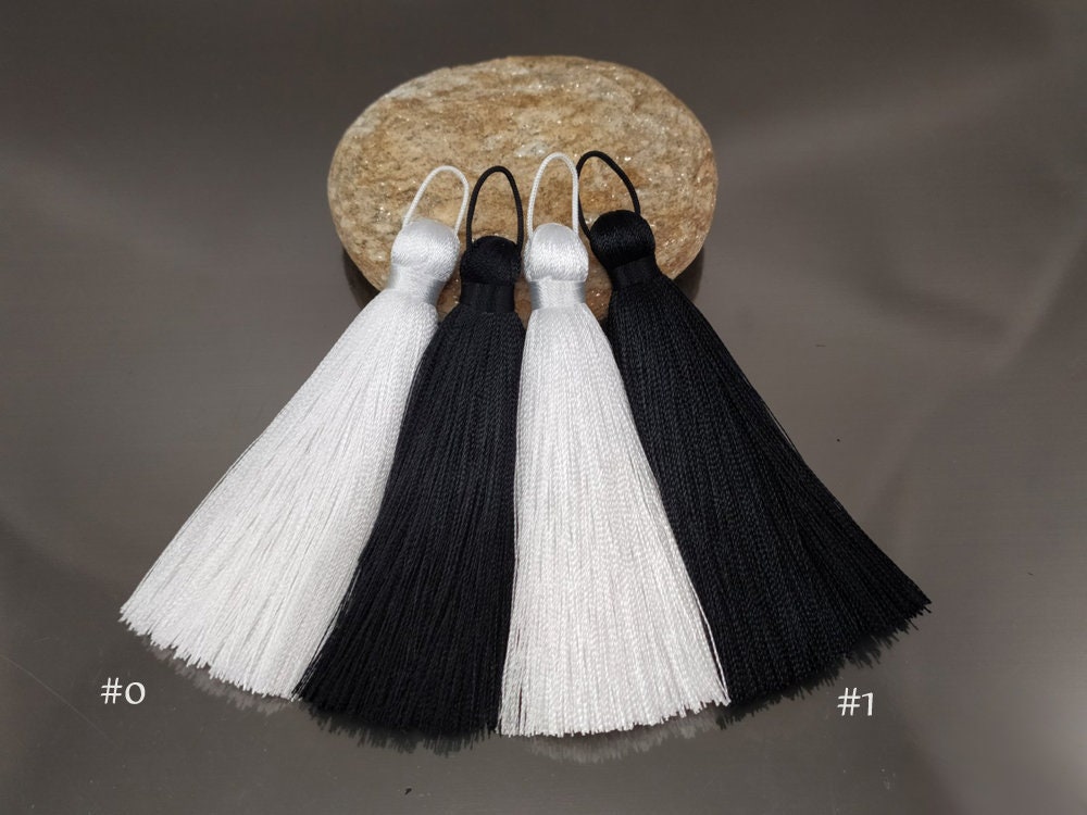 Black and White tassels for decor 3 inches tassel Silk Etsy