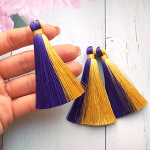Goudpaarse zijden kwasten, kwasten van 3 inch, 2 kleuren kwasten, mardi gras kwasten, kwasten van 7 cm, handgemaakt, Duo Colors kwast, Groothandel