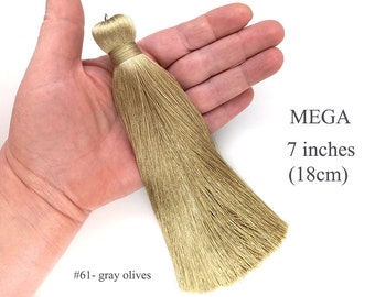 Gray olive 7 inches (18cm) MEGA thick silk tassel, Jumbo tassel, Large tassels, Long tassels,Curtain tassels,Handmade silk tassels,Exclusive