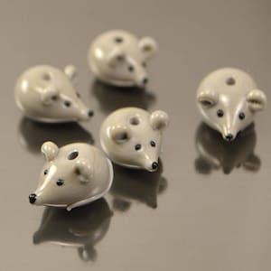 Lampwork handmade glass mouse beads grey mousy miniature animals rat сute small mouse tail beast beads gray image 5