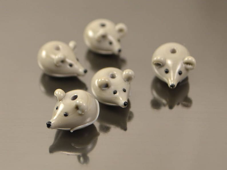 Lampwork handmade glass mouse beads grey mousy miniature animals rat сute small mouse tail beast beads gray image 5