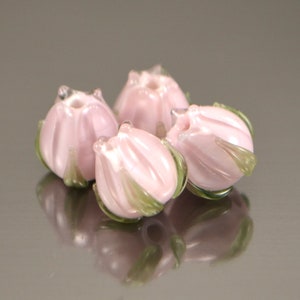 Lampwork bead set of 6pcs flower glass beads, Lilac beads for jewelry Pale pink flower beads for bracelet Small glass beads Artisan lampwork