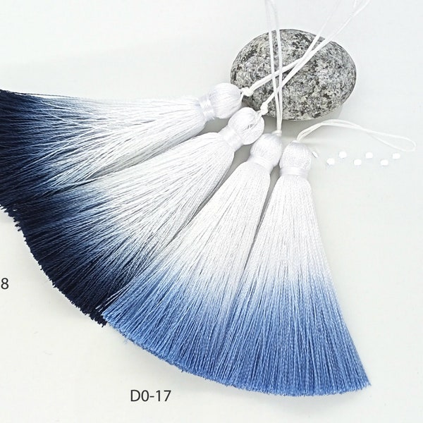 3 inches White and Blue Tassel, White and Black Tassel, Ombre tassels, Gradient tassels, Ombre pendant, Tassel pendant