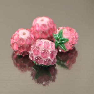 Berry handmade lampwork beads pink berries miniature small food fruits summer juicy fruity mellow fruit glass beads jewelry diy rose color