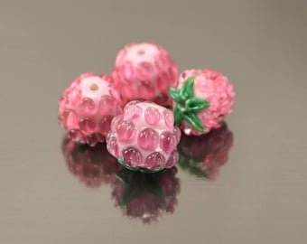 Berry handmade lampwork beads pink berries miniature small food fruits summer juicy fruity mellow fruit glass beads jewelry diy rose color