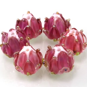 Pink Lampwork Flower Handmade Beads Artisan Glass Floral Gentle ...