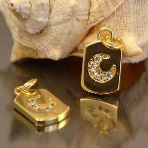 Rectangle Moon charm, Moon charm for bracelet, Moon pendant for jewelry making, Brass Micro Pave Cubic Zirconia Charm, Gold Crescent charm