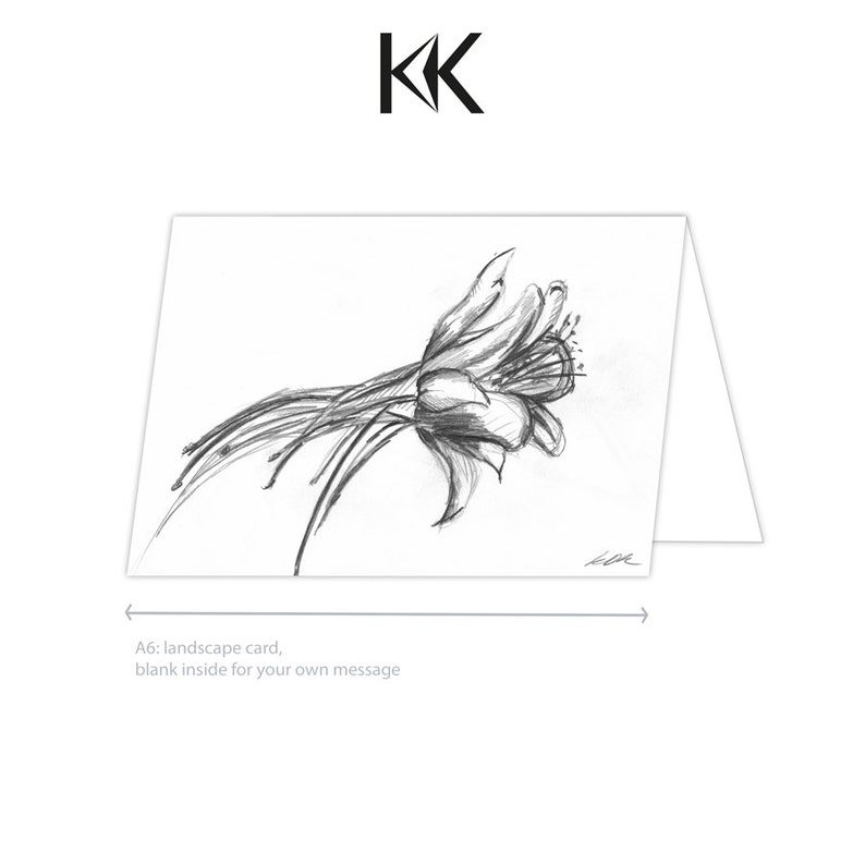 Illustrated Aquilegia flower A6 greeting card Design 3 image 2