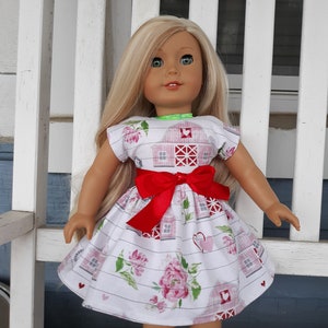 18 inch Doll dress, 18 inch doll clothes, American made clothes for 18 inch girl dolls, Doll valentines day dress,  AG Doll dress, doll clot