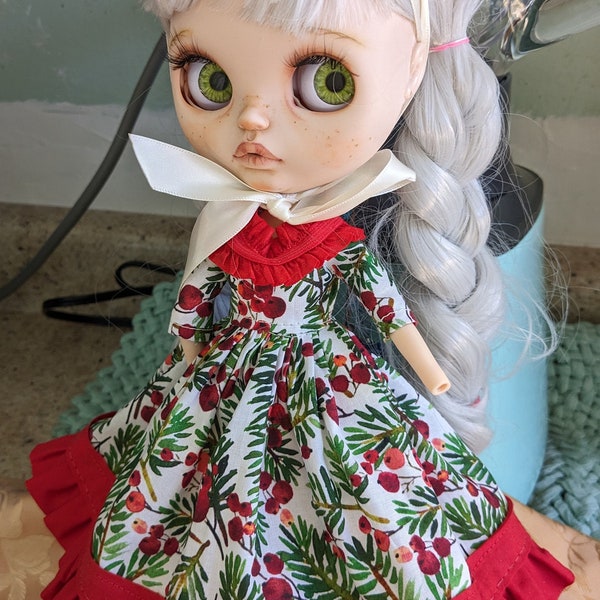 Blythe doll dress, Blythe doll Christmas dress, Blythe headband, BJD doll dress, doll dress,  Also fits the 1/6 scale BJD doll,