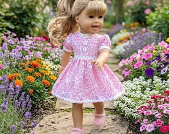 Pink Floral Dress for 18 Inch American Girl Doll, Doll Clothes