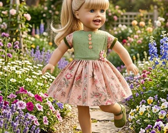 Floral 18 Inch Doll Dress, American Made Doll Clothes