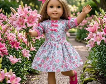 18 Inch Doll Dress, Floral Print, Handmade American Girl Doll Clothes