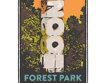 St. Louis Gesture Series, Forest Park's St. Louis Zoo, St Louis Art, Travel Print, Home Decor, Wedding Gift, House Warming, Giclée Print