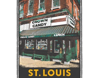 St. Louis Gesture Series, Crown Candy, St Louis Art, Travel Print, Home Decor, Wedding Gift, House Warming, Giclée Print