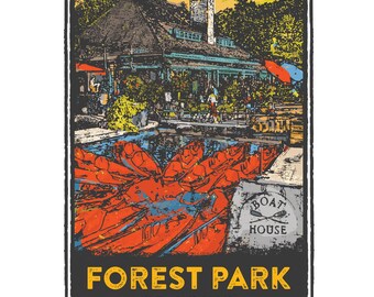 St. Louis Gesture Series, The Boathouse in Forest Park, St Louis Art, Travel Print, Home Decor, Wedding Gift, House Warming