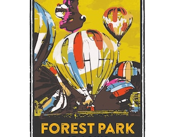 St. Louis Gesture Series, The Great Forest Park Hot Air Balloon Race, St Louis Art, Travel Print, Home Decor, Wedding Gift, House Warming