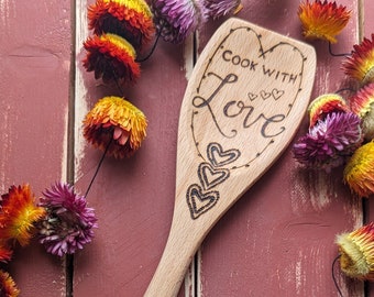 Cook With Love wooden spatula | heart spoon | Valentine Gift | Mothers Day Gift | ready to ship Alberta, Canada | kitchen décor |
