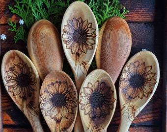 Sunflower wooden spoon | gift hostess | Ukraine | kitchen art | free shipping | ready to ship from Alberta, Canada