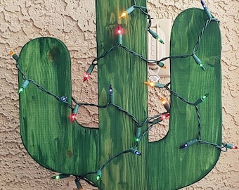Green Cactus Sign with lights| Wood Cactus Front Door Sign with lights | Standing Cactus Sign  | Front Door Sign |