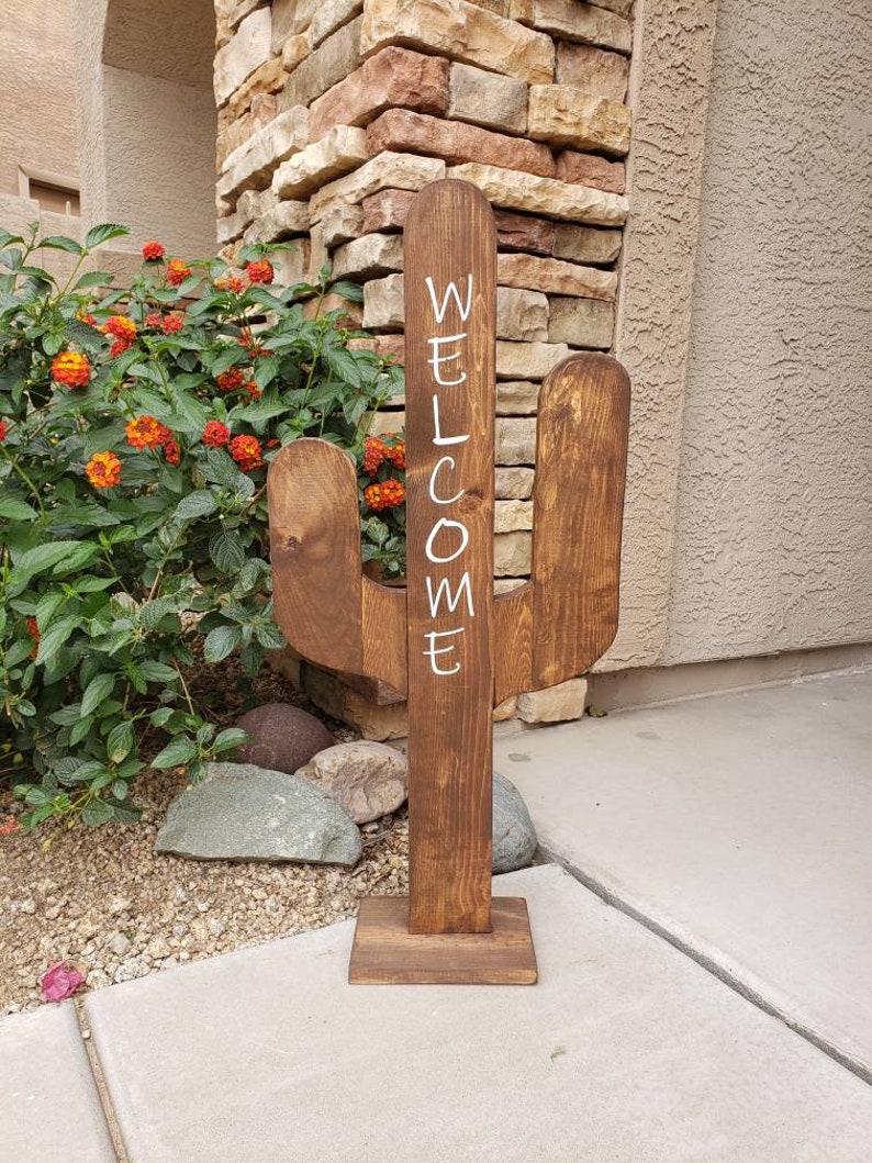 Cactus Sign Wood Cactus Front Door Sign Standing Cactus Etsy