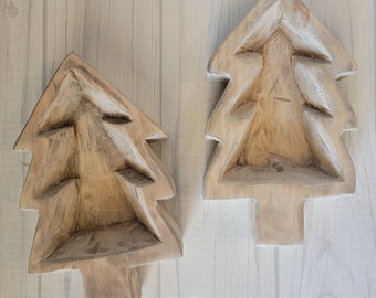 White Small Carved Wood Christmas Tree Bowl | Wood Christmas Tree Bowl | Rustic Farmhouse Tree | Rustic Christmas Tree